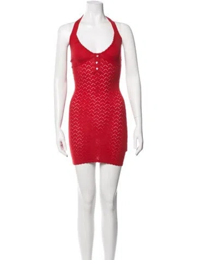 Pre-owned Frankies Bikinis Patterned Mini Dress In Red