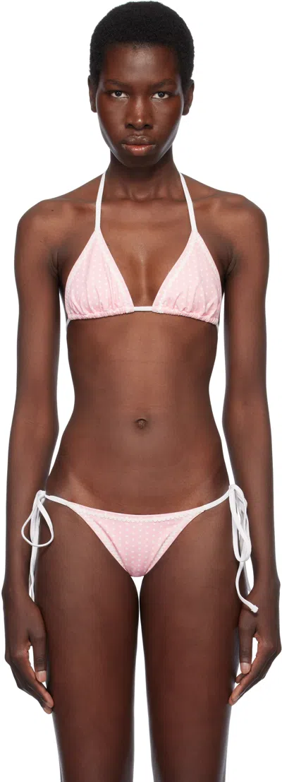 Frankies Bikinis Pink Nick Skimpy Triangle Bikini Top In Pink Polka Dot