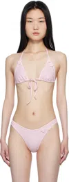 Frankies Bikinis Pink Paradise Micro Halter Bikini Top In Rosewater Stripe