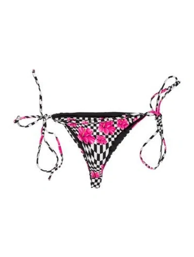 Pre-owned Frankies Bikinis Plaid Print Bottoms In Black