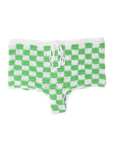 Pre-owned Frankies Bikinis Plaid Print Bottoms In Green