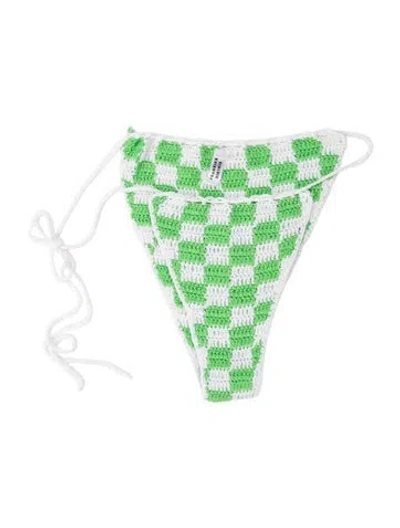 Pre-owned Frankies Bikinis Plaid Print Bottoms In Green