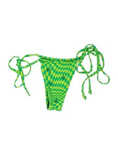 Pre-owned Frankies Bikinis Plaid Print Bottoms In Green