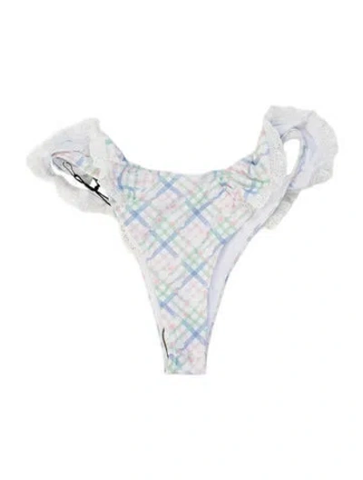 Pre-owned Frankies Bikinis Plaid Print Bottoms W/ Tags In White