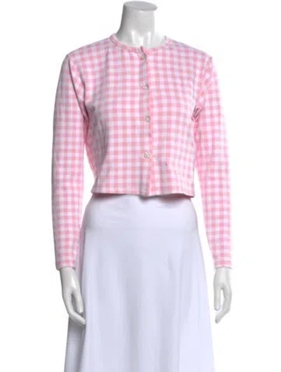 Pre-owned Frankies Bikinis Plaid Print Crew Neck Sweater In Pink