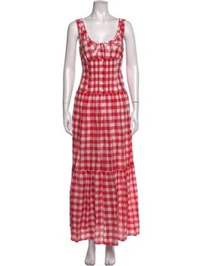 Pre-owned Frankies Bikinis Plaid Print Long Dress In Pink/red