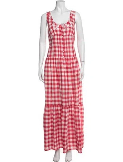Pre-owned Frankies Bikinis Plaid Print Long Dress In Red