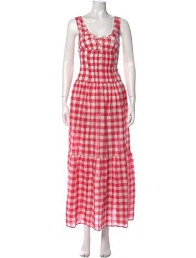 Pre-owned Frankies Bikinis Plaid Print Long Dress W/ Tags In Pink