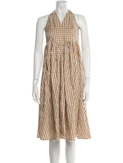 Pre-owned Frankies Bikinis Plaid Print Midi Length Dress W/ Tags In Neutral