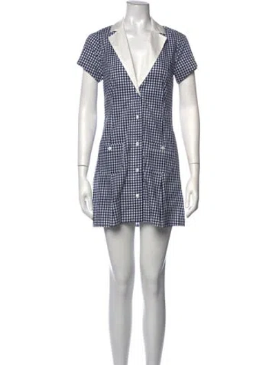 Pre-owned Frankies Bikinis Plaid Print Mini Dress In Blue