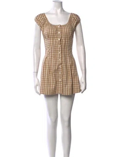 Pre-owned Frankies Bikinis Plaid Print Mini Dress In Neutrals