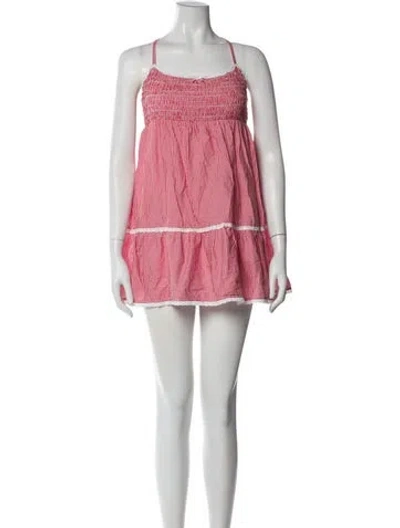 Pre-owned Frankies Bikinis Plaid Print Mini Dress In Pink