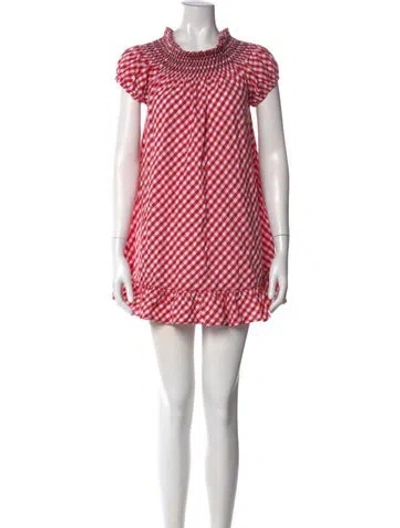 Pre-owned Frankies Bikinis Plaid Print Mini Dress In Red