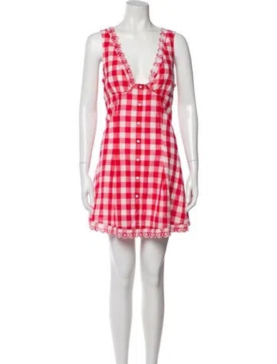 Pre-owned Frankies Bikinis Plaid Print Mini Dress In Red