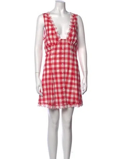 Pre-owned Frankies Bikinis Plaid Print Mini Dress In Red