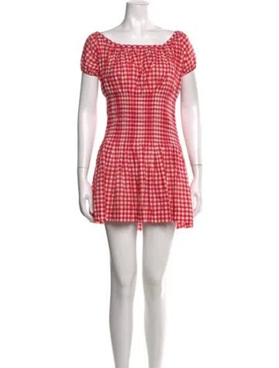 Pre-owned Frankies Bikinis Plaid Print Mini Dress In Red