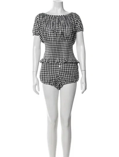 Pre-owned Frankies Bikinis Plaid Print Ruffle Embellishment Short Set In Blue