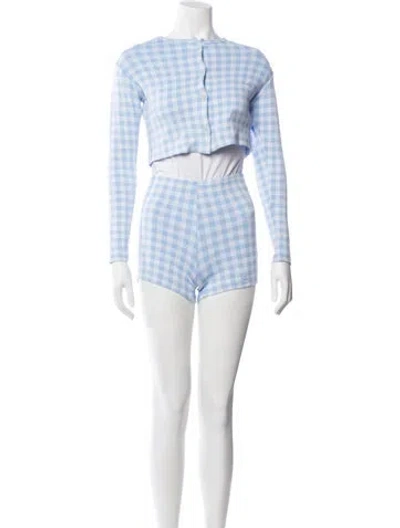 Pre-owned Frankies Bikinis Plaid Print Short Set In Blue