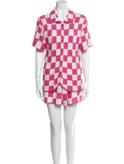 Pre-owned Frankies Bikinis Plaid Print Short Set In Pink