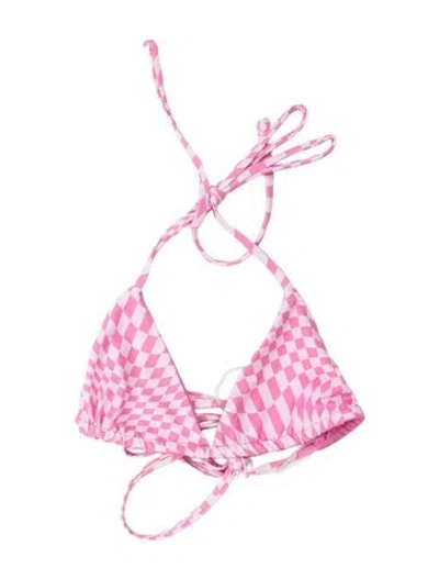 Pre-owned Frankies Bikinis Plaid Print Top In Pink