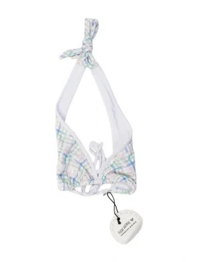 Pre-owned Frankies Bikinis Plaid Print Top W/ Tags In White