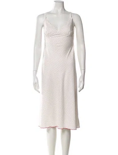 Pre-owned Frankies Bikinis Polka Dot Print Knee-length Dress In White