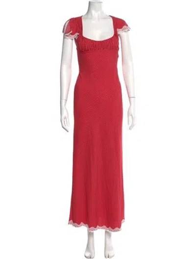 Pre-owned Frankies Bikinis Polka Dot Print Long Dress In Red