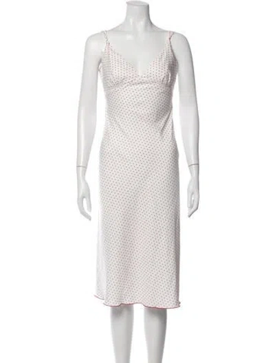 Pre-owned Frankies Bikinis Polka Dot Print Midi Length Dress In White