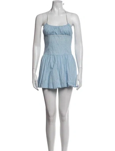 Pre-owned Frankies Bikinis Polka Dot Print Mini Dress In Blue