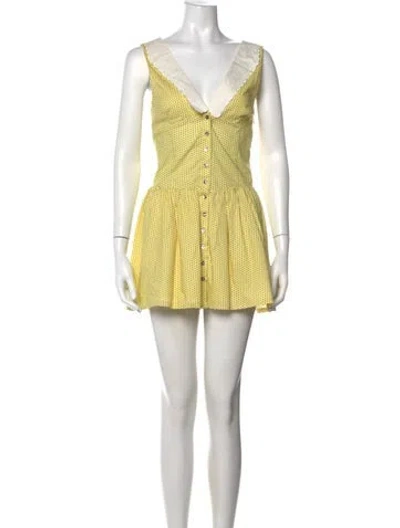 Pre-owned Frankies Bikinis Polka Dot Print Mini Dress In Yellow