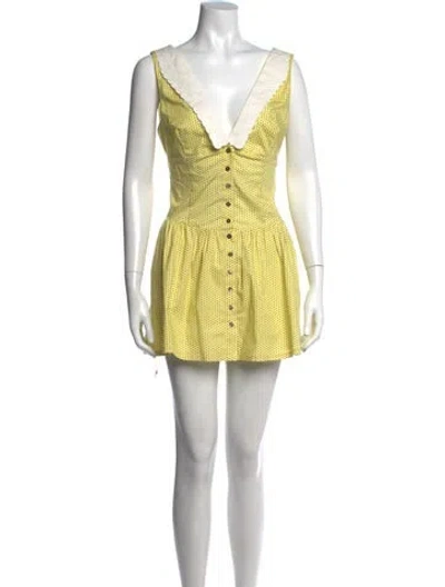 Pre-owned Frankies Bikinis Polka Dot Print Mini Dress In Yellow