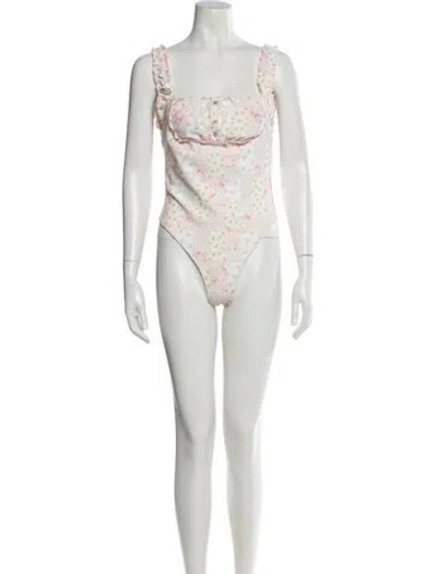 Pre-owned Frankies Bikinis Printed Scalloped Accent One-piece In White