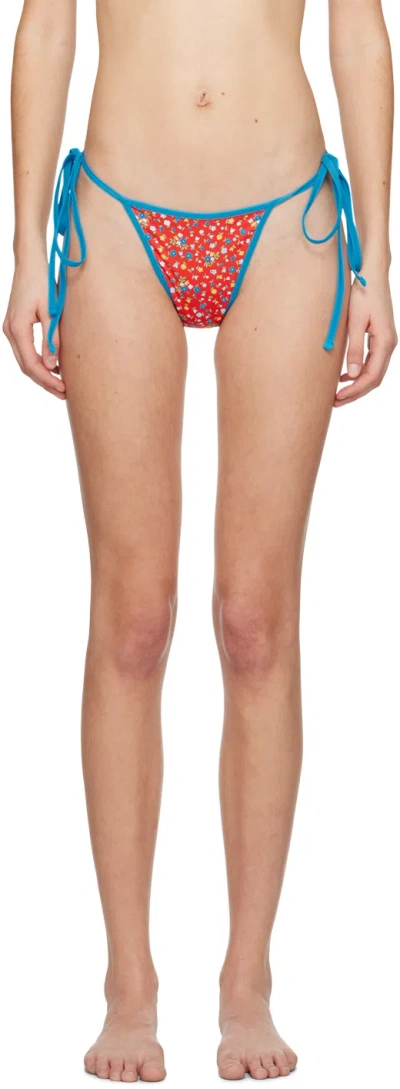 Frankies Bikinis Red & Blue Hazel Bikini Bottoms In Seaside Farm