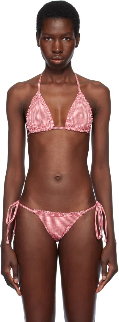 Frankies Bikinis Red & White Nick Skimpy Triangle Bikini Top In Ladybug Gingham
