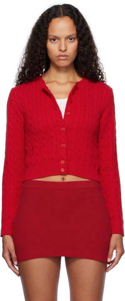 Frankies Bikinis Red Dudley Cable Knit Cardigan In Heartstrings