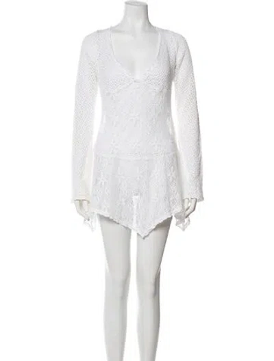 Pre-owned Frankies Bikinis Scalloped Accent Cover-up In White