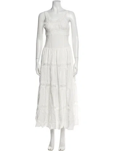 Pre-owned Frankies Bikinis Scoop Neck Long Dress In White