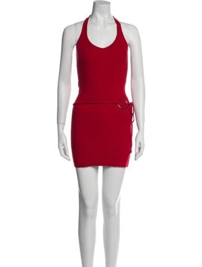 Pre-owned Frankies Bikinis Scoop Neck Mini Dress In Red