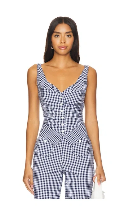Frankies Bikinis Parlour Poplin Blouse In Blackberry Gingham