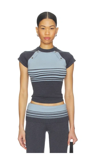 Frankies Bikinis Shore Cloud Knit Short Sleeve Top In Gray