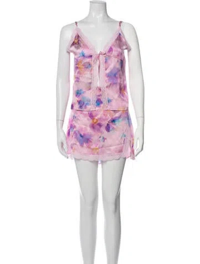 Pre-owned Frankies Bikinis Silk Floral Print Skirt Set In Pink