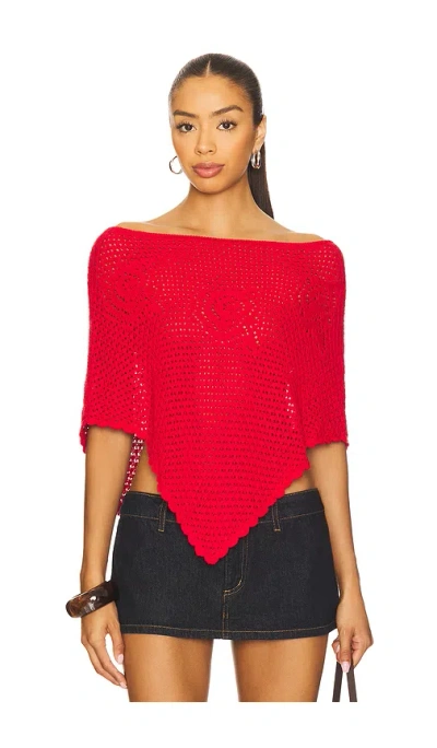 Frankies Bikinis Sophie Crochet Poncho In Red