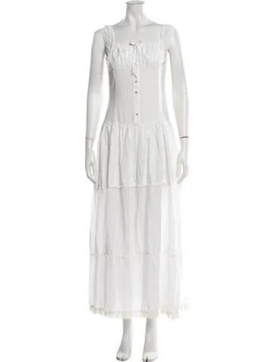 Pre-owned Frankies Bikinis Square Neckline Long Dress In Neutrals/white