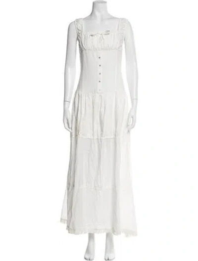 Pre-owned Frankies Bikinis Square Neckline Long Dress W/ Tags In White