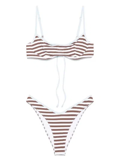 Frankies Bikinis Striped Bikini Set