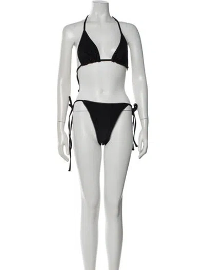 Pre-owned Frankies Bikinis Striped Bikini W/ Tags In Black