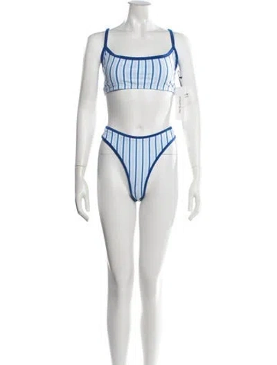Pre-owned Frankies Bikinis Striped Bikini W/ Tags In White