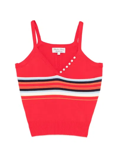 Frankies Bikinis Striped Button Tank Top In Red