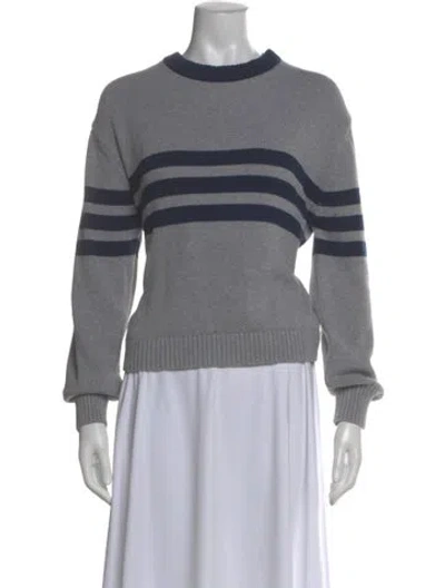 Pre-owned Frankies Bikinis Striped Crew Neck Sweater In Gray