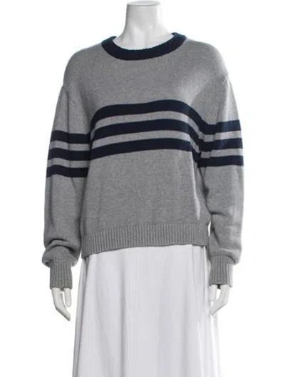 Pre-owned Frankies Bikinis Striped Crew Neck Sweater In Grey